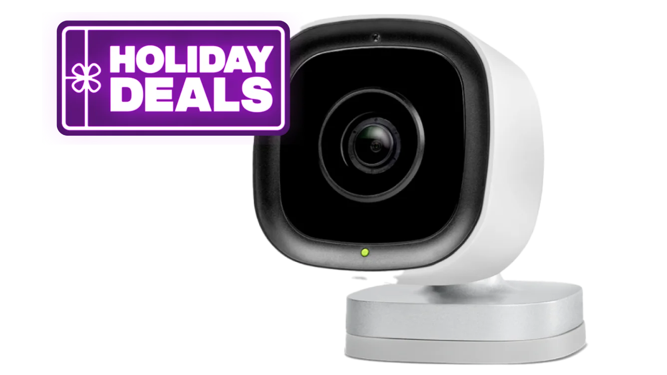Security camera for TELUS Secure Business. A roundel reads "Holiday Deals"