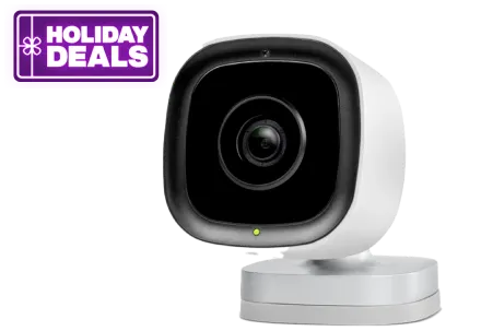 Security camera for TELUS Secure Business. A roundel reads "Holiday Deals"